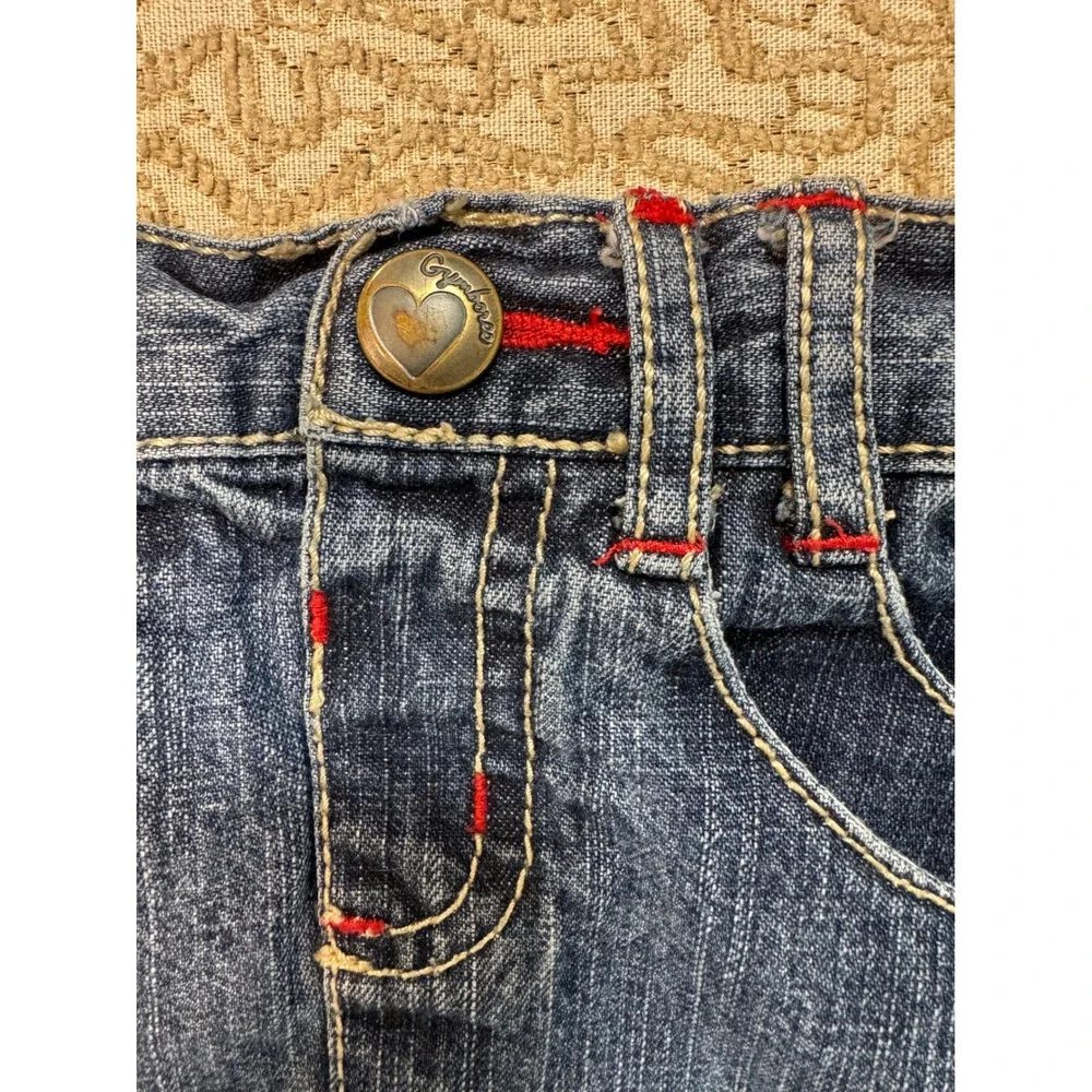 Gymboree Year 2010 Denim Skirt Dark Wash Heart Pockets Red Stitching Size 3T